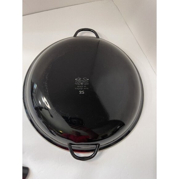 Vintage MCM Emo Celji Nesting Enamel Saute Pan Yugoslavia Porcelain Enamel Red N - Picture 5 of 8